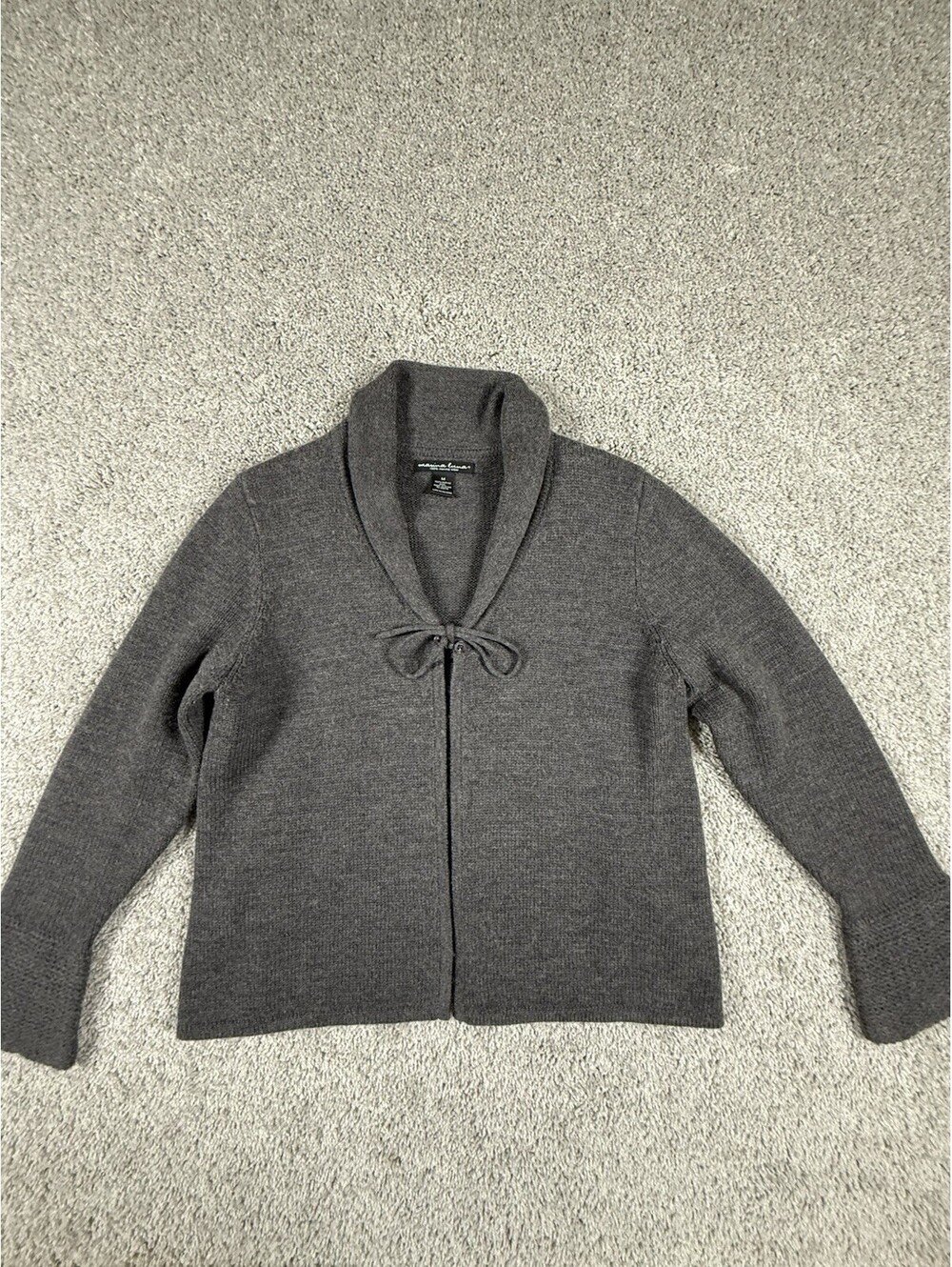 Marina Luna 100% Merino Wool Sweater Size Medium Gray Cardigan